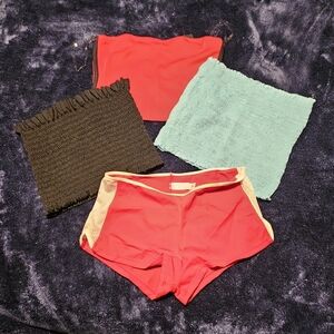 3 Tube Tops + 1 Booty Shorts